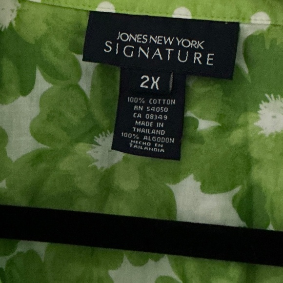 Vintage Green Floral Button-Up Blouse | Short Sleeve Lightweight Top, Size 2XL - Picture 2 of 6